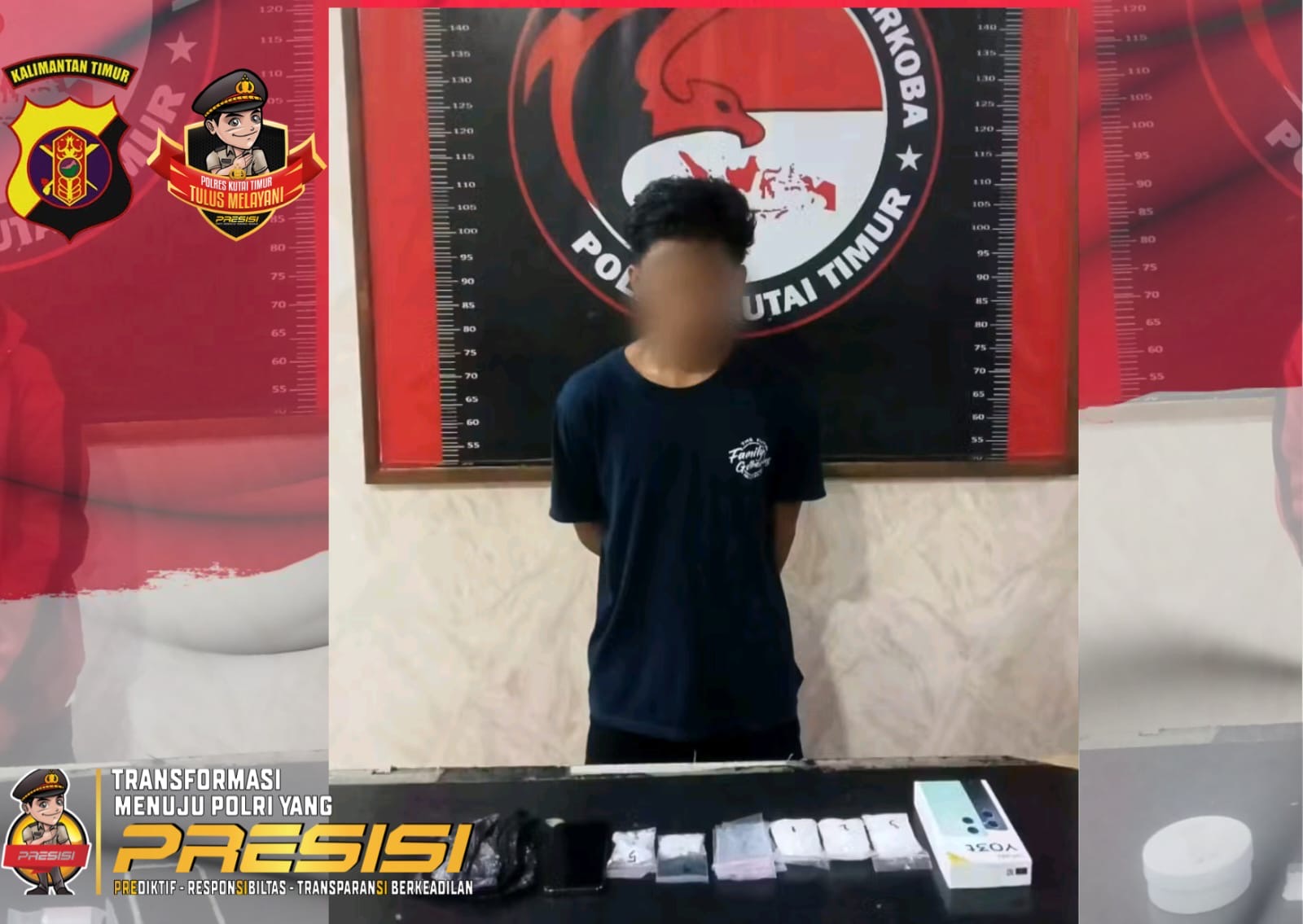 Polres Kutai Timur Tangkap Pengedar Narkoba di Muara Wahau, Sita 163 Gram Sabu
